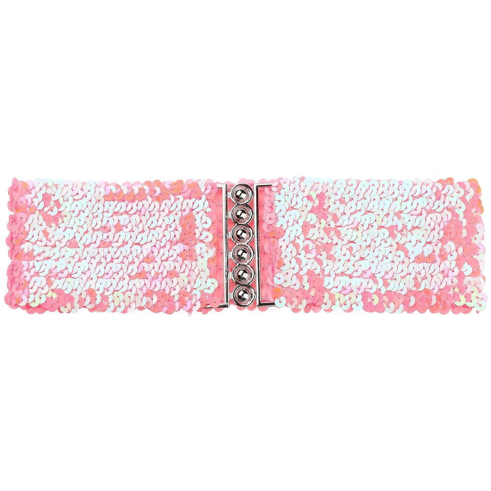 4462 Ladies Sequins Decor Metal Interlocking Buckles Elastic Waist Belt One